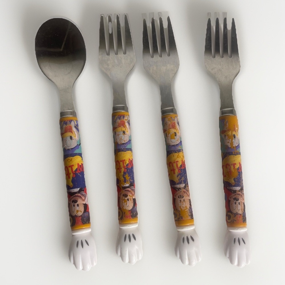 Vintage 90s Baby Disney Mickey Mouse Spoon And Forks Plastic And Stainless Steel